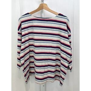 J. JILL Size L Textured Stripe Boat Neck Top 3/4 Sleeve Cotton Multicolor